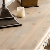 Vintage White Carved Console Table with Natural Wood Top - StoolTopia