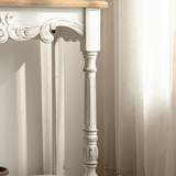Vintage White Carved Console Table with Natural Wood Top - StoolTopia