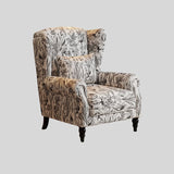 Vintage Wingback Lounge Chair – Floral Tapestry Accent Armchair with PU Leather Trim - StoolTopia