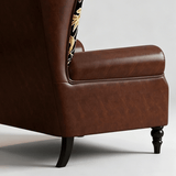 Vintage Wingback Lounge Chair – Floral Tapestry Accent Armchair with PU Leather Trim - StoolTopia