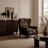 Vintage Wingback Lounge Chair – Floral Tapestry Accent Armchair with PU Leather Trim - StoolTopia
