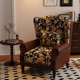Vintage Wingback Lounge Chair – Floral Tapestry Accent Armchair with PU Leather Trim - StoolTopia