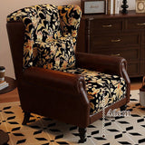 Vintage Wingback Lounge Chair – Floral Tapestry Accent Armchair with PU Leather Trim - StoolTopia