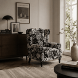 Vintage Wingback Lounge Chair – Floral Tapestry Accent Armchair with PU Leather Trim - StoolTopia