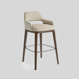 White Wax Wood Bar Stool with Linen Padded Seat - Contemporary High Chair - StoolTopia