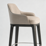White Wax Wood Bar Stool with Linen Padded Seat - Contemporary High Chair - StoolTopia
