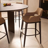 White Wax Wood Bar Stool with Linen Padded Seat - Contemporary High Chair - StoolTopia