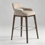 White Wax Wood Bar Stool with Linen Padded Seat - Contemporary High Chair - StoolTopia