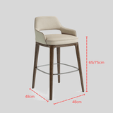 White Wax Wood Bar Stool with Linen Padded Seat - Contemporary High Chair - StoolTopia