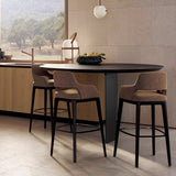 White Wax Wood Bar Stool with Linen Padded Seat - Contemporary High Chair - StoolTopia